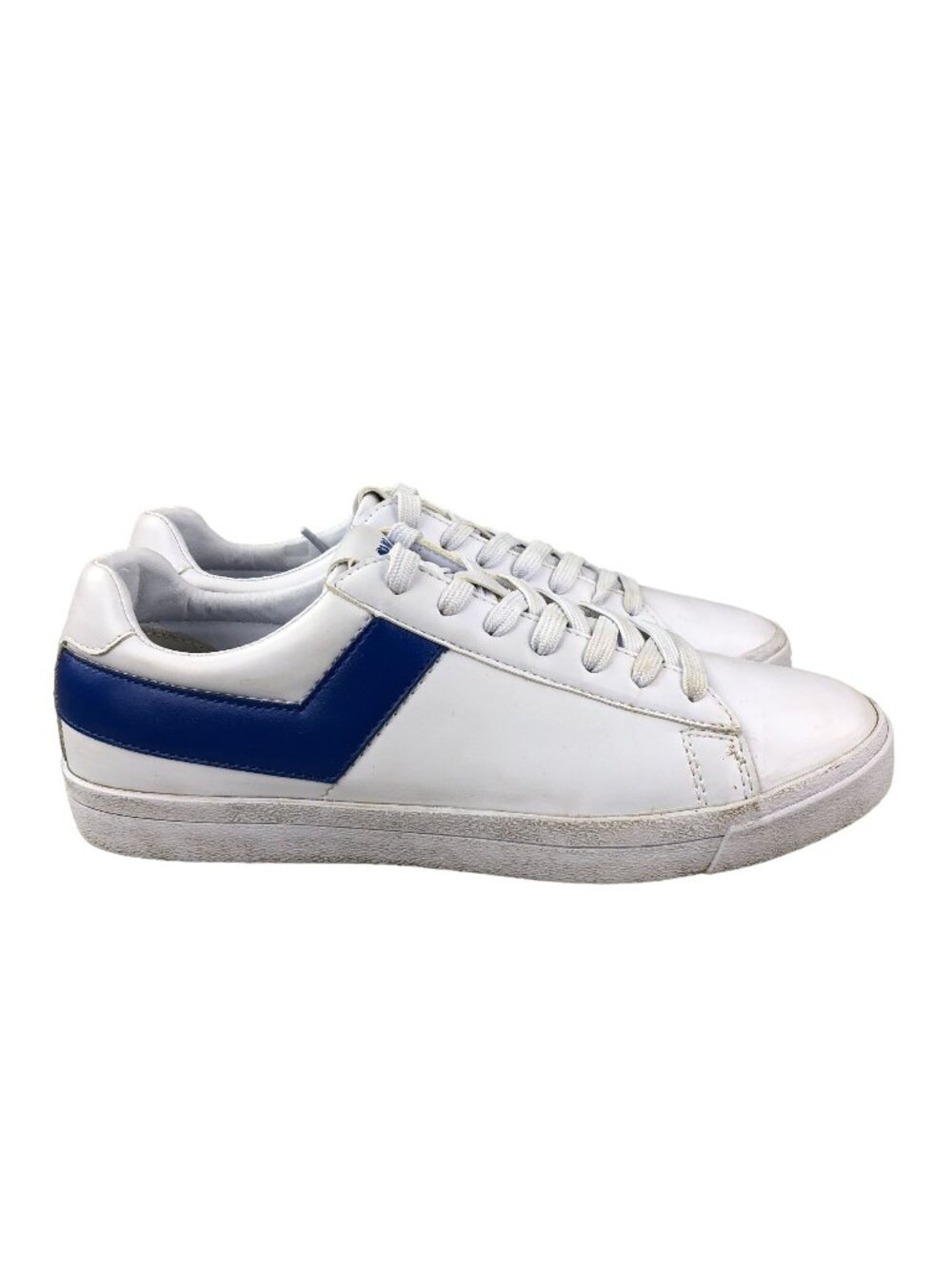 Pony Women's 8 Top Star Lo Core White Blue Faux Leather Low Top Retro Sneakers